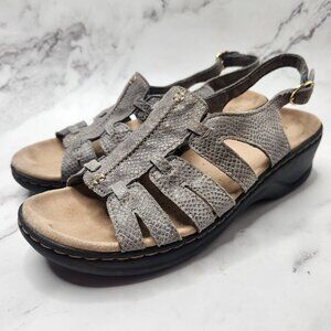 Clarks Collection Grey Suede Slingblack Platform Sandals Walking Flats Women's 9
